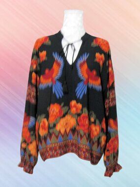 Rachel zoe size L womens top blouse long sleeves black n orange